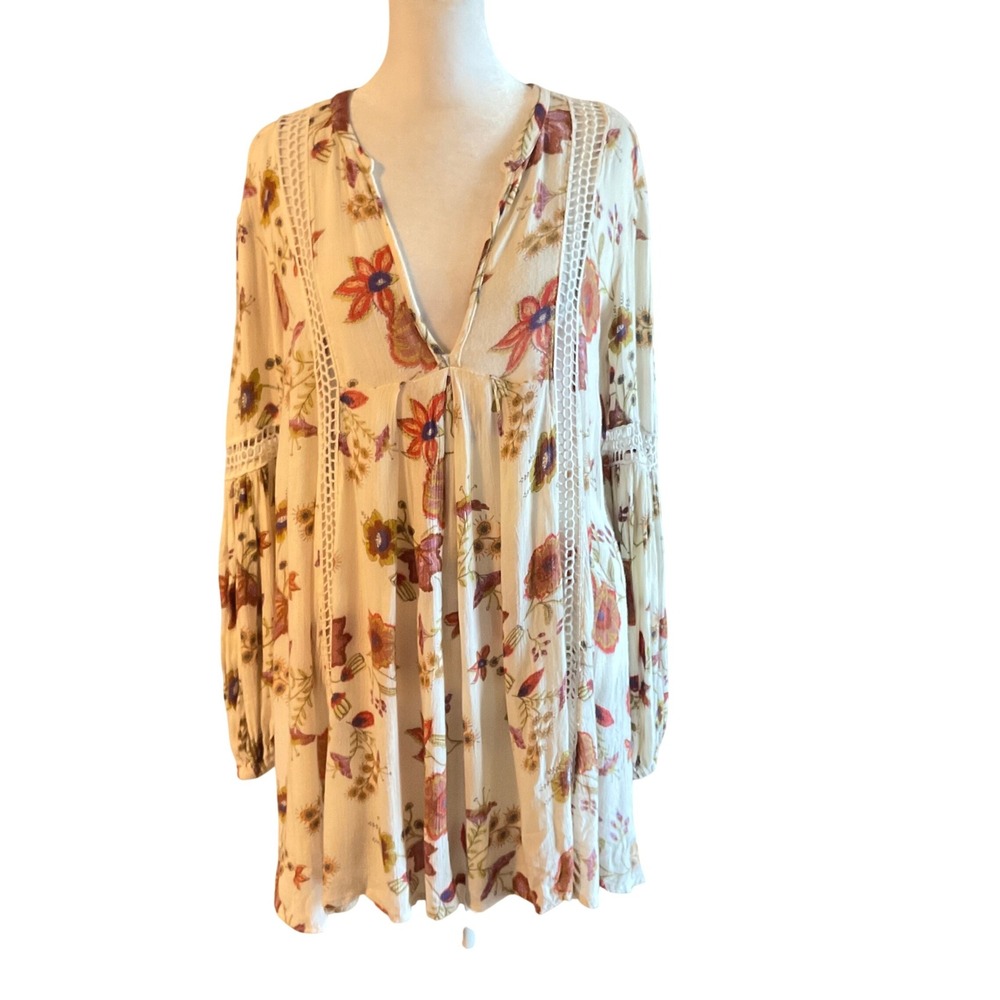 Free people BoHo tunic dress top Just the Two of Us ruffle flare floral print S